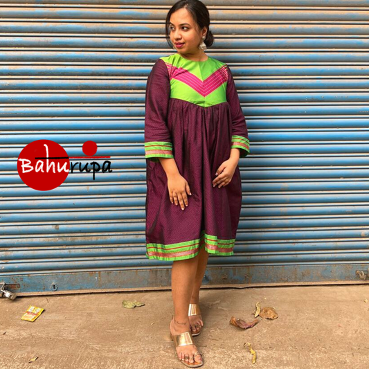 Pink Handloom Khun Dress with Green border