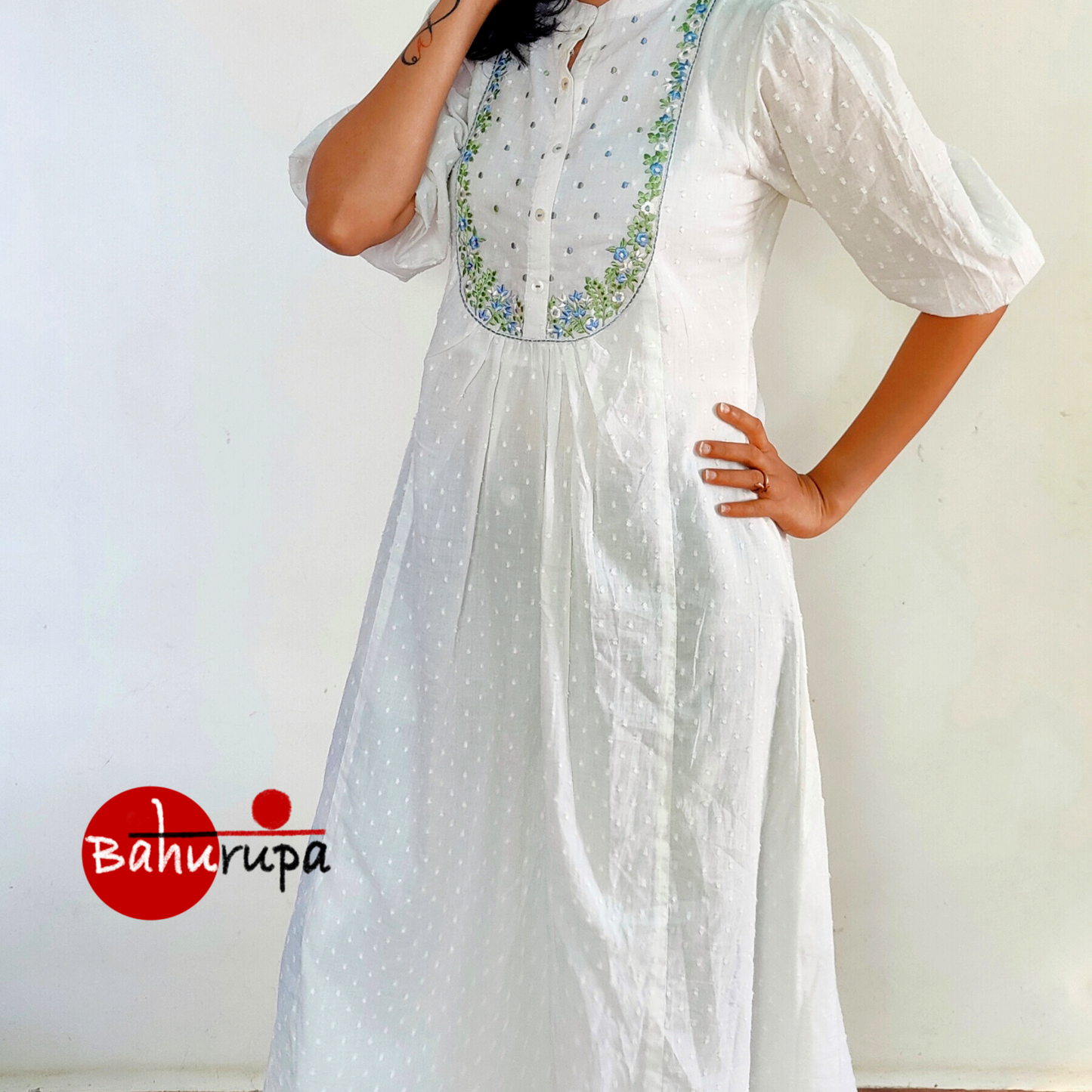 White cotton embroidered flayered kurta