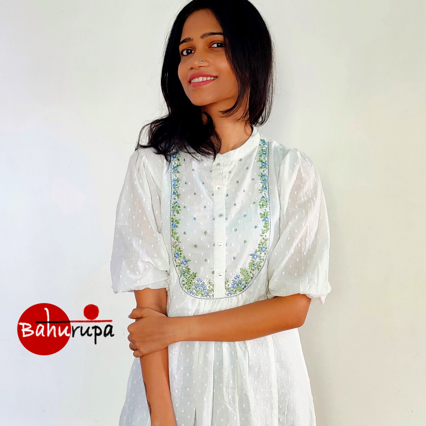 White cotton embroidered flayered kurta