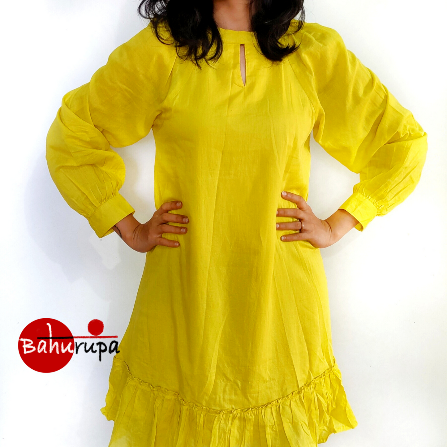 Yellow cotton drop waist dress