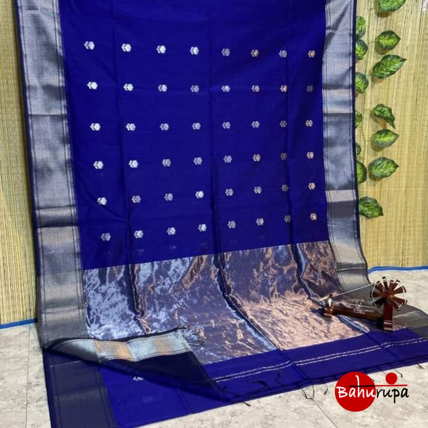 Blue Maheshwari with Flower Motifs