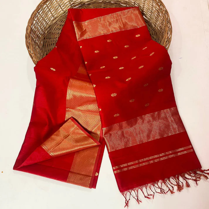 Red Maheshwari with Small Motifs